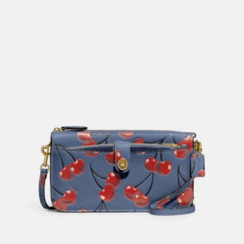 Coach Noa Pop Up Messenger Cherry Bag Leather Handbag Chambray Blue Red Purse NW